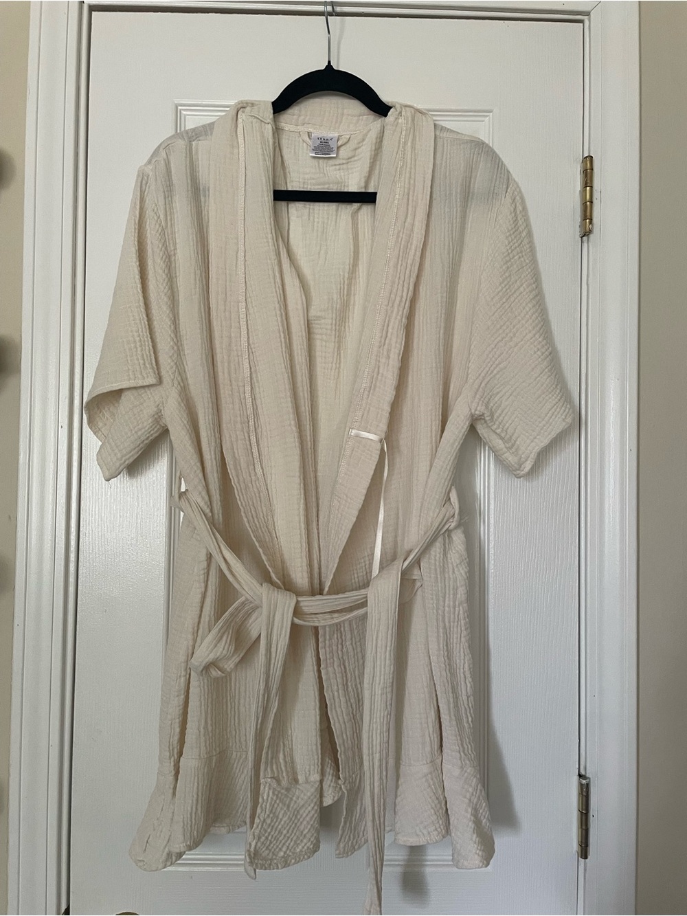 Serra Cream Lightweight Cotton Robe with Shawl Collar and Belt
